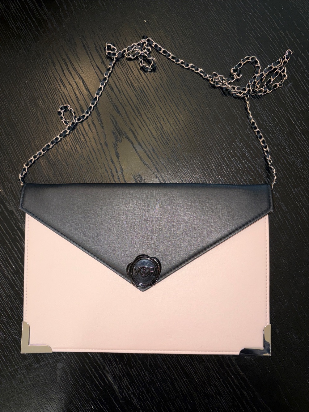 Viktor & Rolf Black and Light Pink Envelope Crossbody Bag with Chain Strap